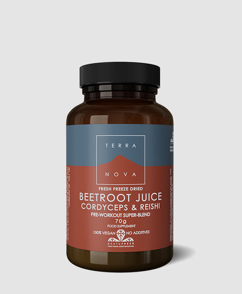 Terranova
Beetroot Juice, Cordyceps & Reishi Super-Blend Powder 70g size (Fresh Freeze Dried)